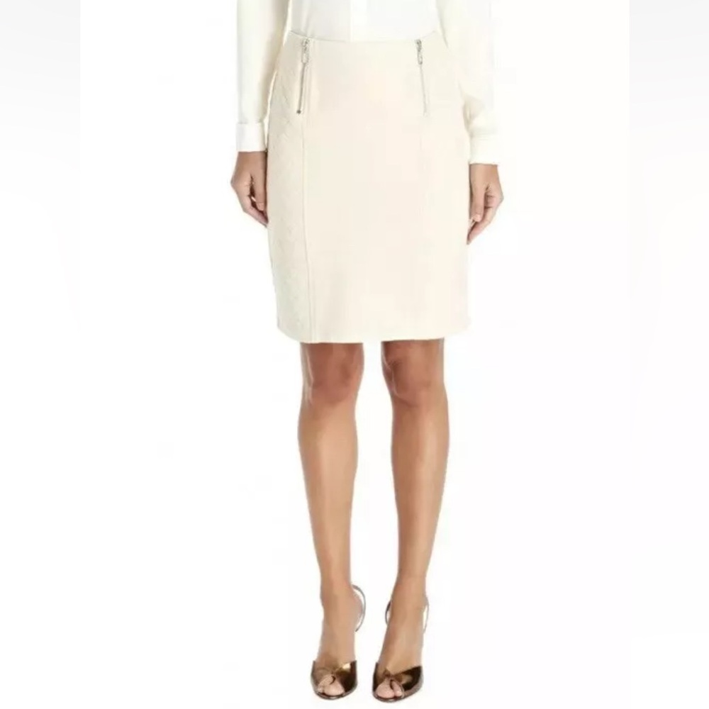 J McLaughlin Pencil Skirt Size 0 Greer Quilted Panel Cream Zipper Detail